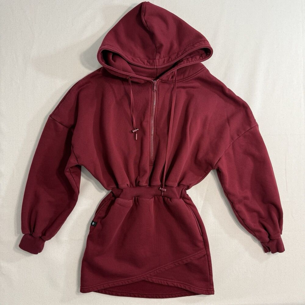 POPFLEX Game Day Dress XXS/XS Game Time Burgundy Hooded Mini Dress Sporty